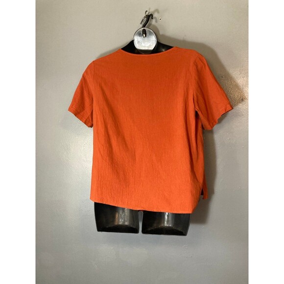 Orange button up top with dragonfly design - Picture 4 of 5